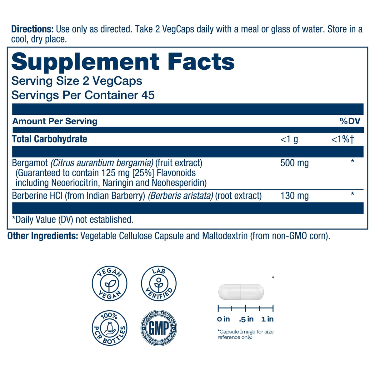SOLARAY Bergamot 500 mg - Citrus Bergamot Supplement for an Active Lifestyle - Standardized to 25% Flavonoids - with Berberine HCl from Indian Barberry - Vegan, 60-Day Guarantee, 30 Serv, 60 VegCaps