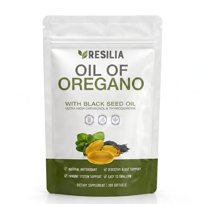 Resilia Softgels with Black Seed Oil 6000mg – Premium Grade Oregano Oil Capsules for Immune & Digestive Support – Non-GMO, Gluten-Free Softgels