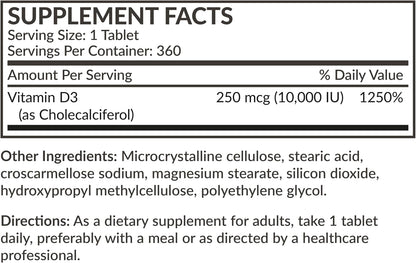 Futurebiotics Vitamin D3 10,000iu (250mcg) 360 Day Supply for Healthy Muscle Function and Immune Support, Non-GMO, 360 Tablets