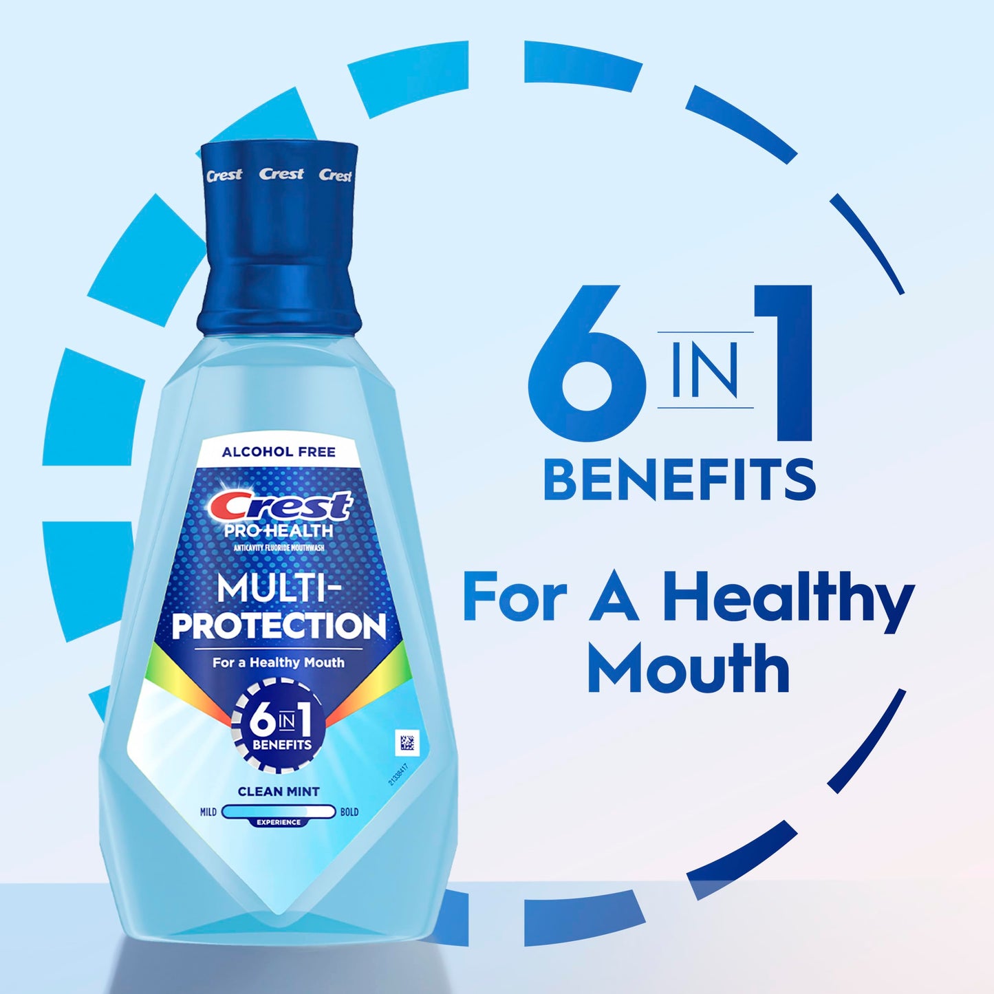Crest Mouthwash Pro Health Multi-Protection, 1L, 2 Pack, 6-in-1 Benefits, Alcohol Free, Enamel Repair, Breath Freshener, Anti Cavity, Fluoride mouthwash, Bad Breath Treatment