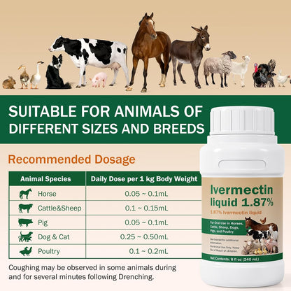 Ivermectin Solution for Sheep, Poultry & More, 240ml Ivermectin | Gut Health, Promotes Immune & Digestive Support