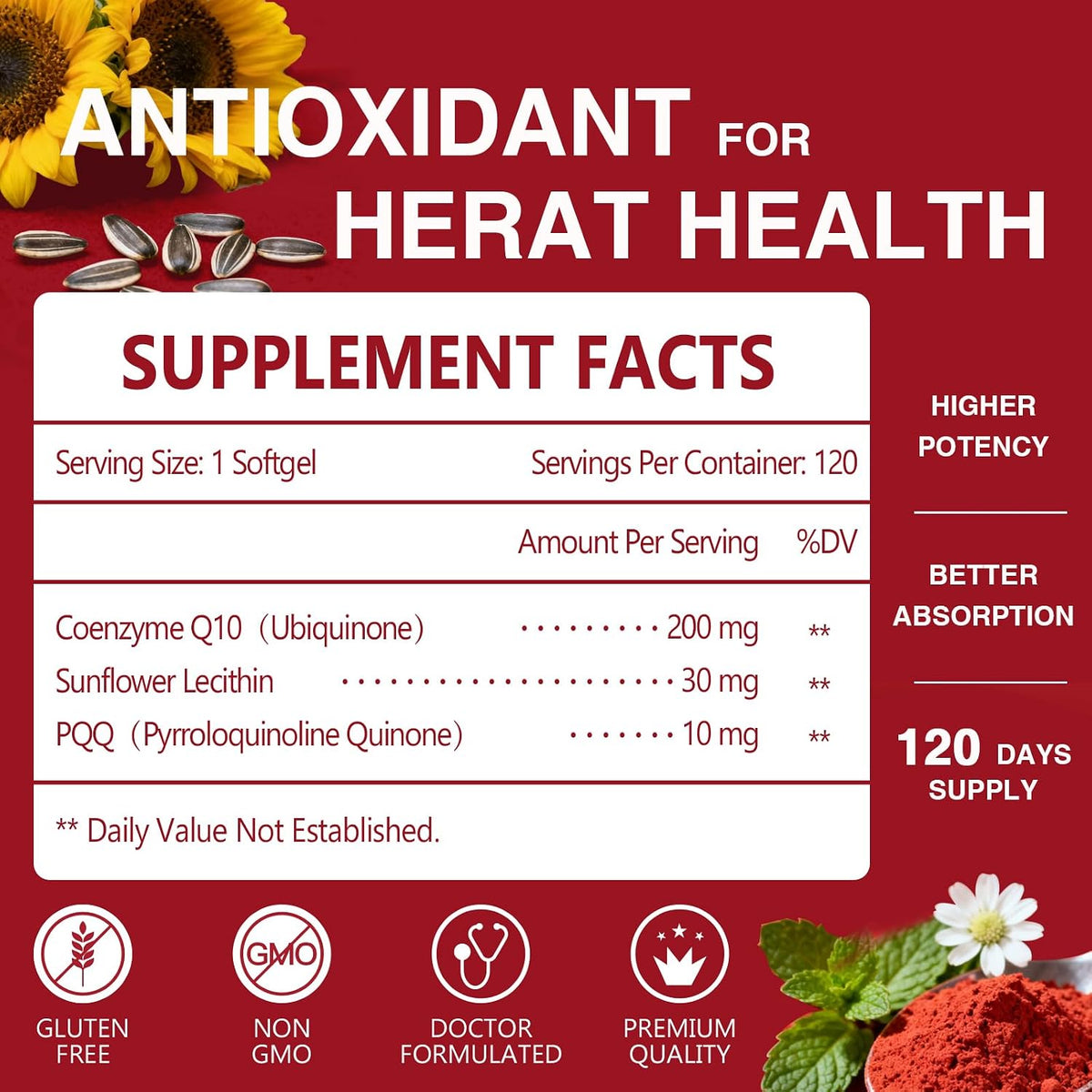 NATURE TARGET CoQ10 200mg Softgels with PQQ, 120 Servings | High Absorption Coenzyme Q10 with Olive Oil, Antioxidant for Heart Health, Immune Support, Energy Production