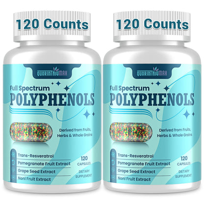 (120 Count) Polyphenols Supplement 1500mg – Over 20 Fruit, Herbal & Cereal Full Spectrum Polyphenol Complex with Resveratrol, Grape Seed & Green Tea – Tri-Color MicroBeadlets – Powerful Antioxidant