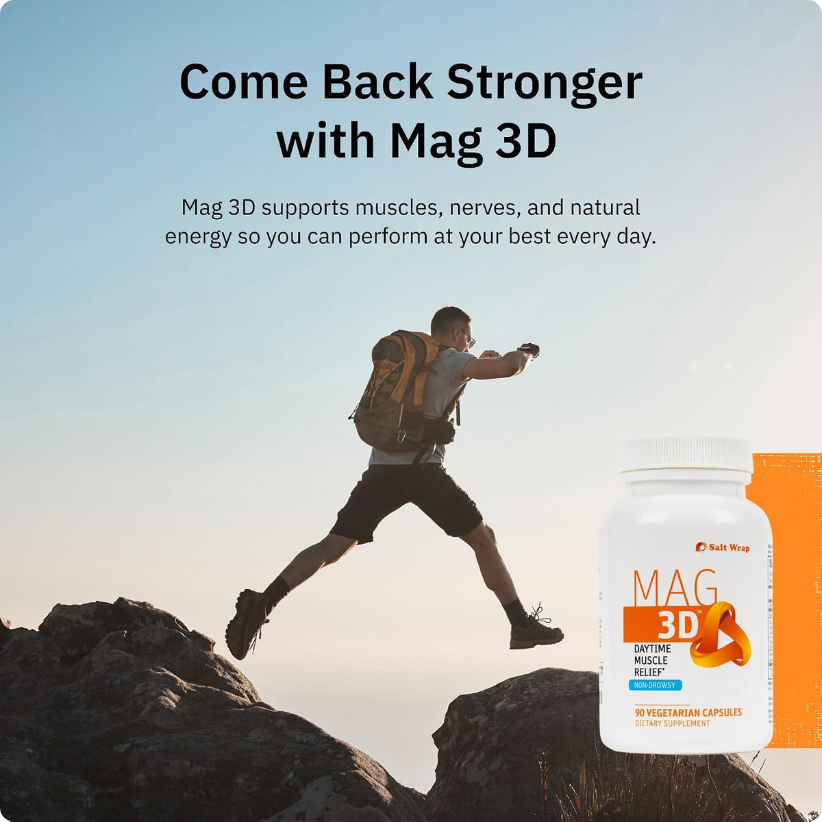 SaltWrap Mag 3D Daytime Non-Drowsy Leg Cramp & Muscle Relief, 90 Caps | Made in USA GMP Facility, Alpha Lipoic Acid with Turmeric Curcumin C3 and BioPerine for Nerve Health and Circulation