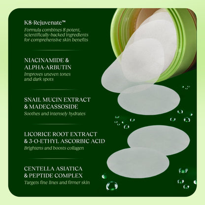 JiYu Toning Polish Pads - Korean Skincare for Dark Spots, Wrinkles & Dull Skin - Hydrating Facial Treatment with Snail Mucin, Niacinamide, Peptides & Centella - 100 Count JiYuBuy Supplements Australia