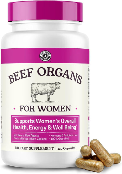 Beef Organ Supplement for Women + Organic Beef Liver Capsules + Grass Fed Bovine Heart & Liver Supplement - Pasture Raised Bovine - No Fillers, Flow Agents, or GMOs - Nutrient Dense Superfood