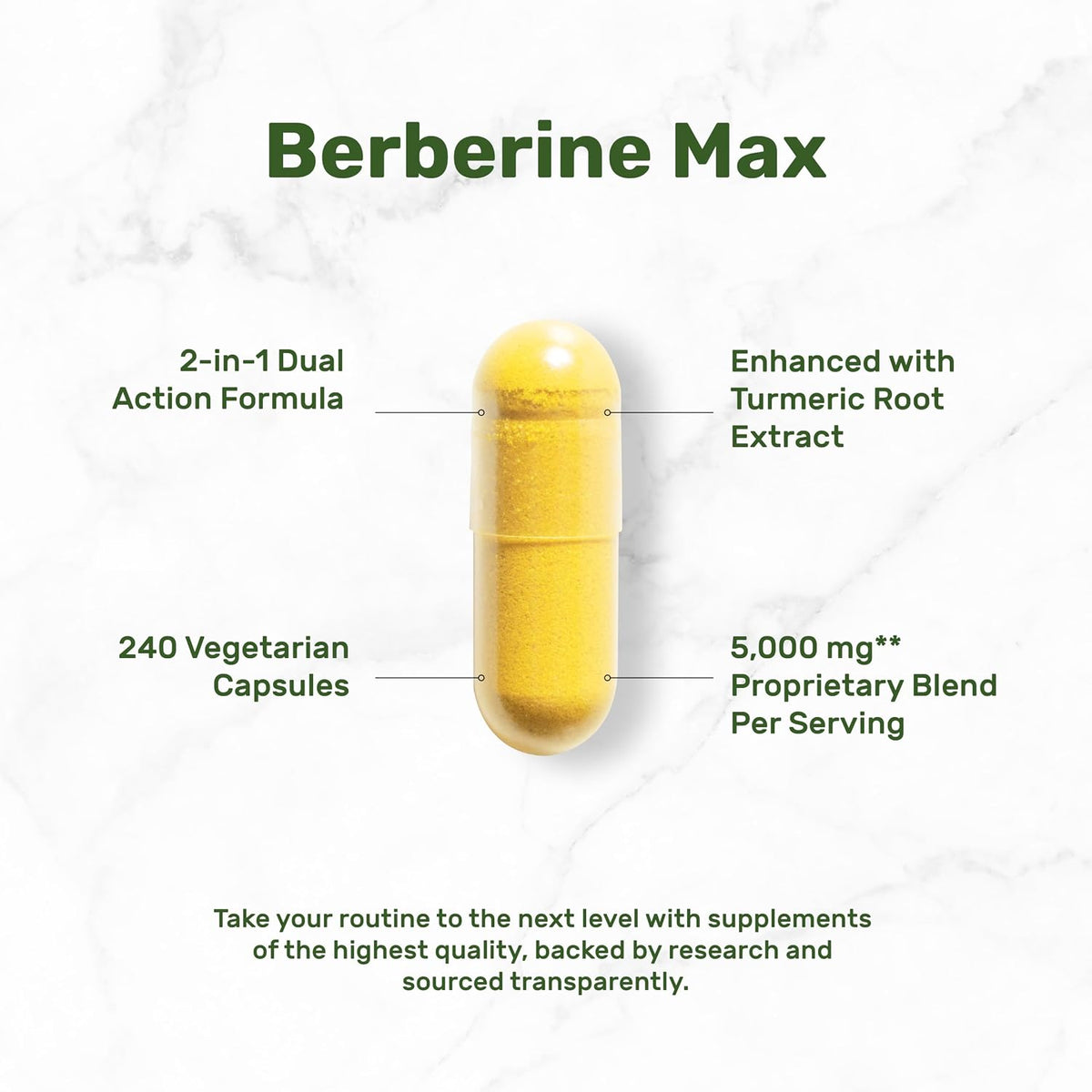 DEAL SUPPLEMENT Berberine Max Supplement with Turmeric, 5000 mg** Per Serving, 240 Vegetarian Capsules | Berberine HCl with Turmeric Root Extract | Non-GMO