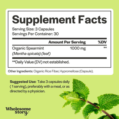 Wholesome Story Spearmint Capsules Supplement | 1000mg Spearmint Leaf | 333.33mg Per Capsule | Supports Hormones, Digestion & Gut | Mentha Spicata | 30-Day Supply