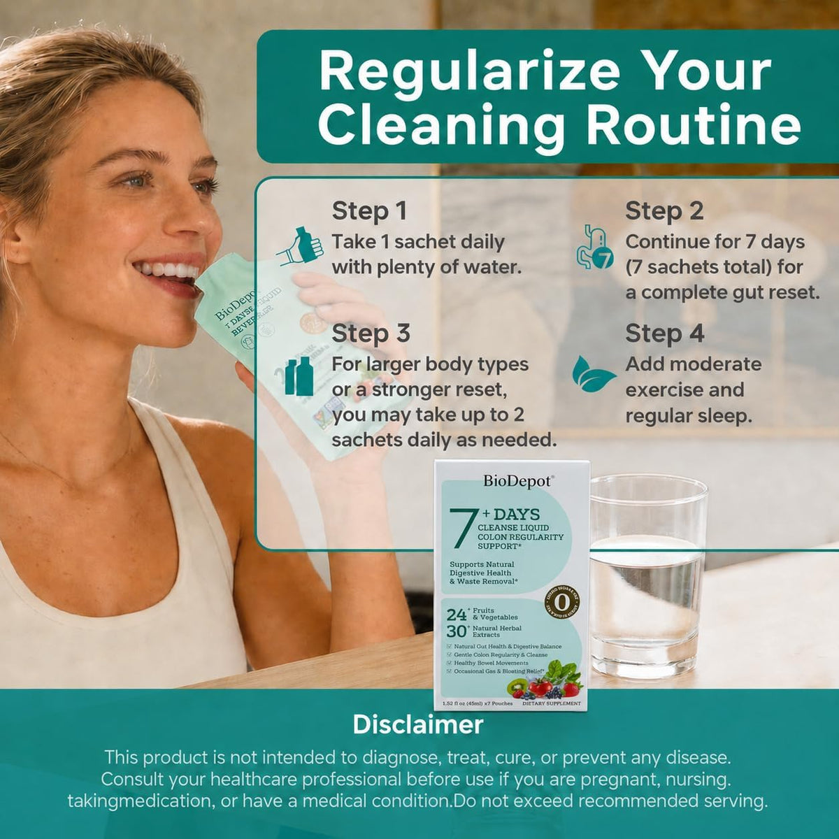 7 Day Gut Cleanse Liquid Detox Drink for Women & Men Colon Cleanse | 24 Fruit & Vegetable Blend for Gut Balance, Gentle Regularity and Daily Digestive Support, Convenient 7-Pack Beverage Cleanse