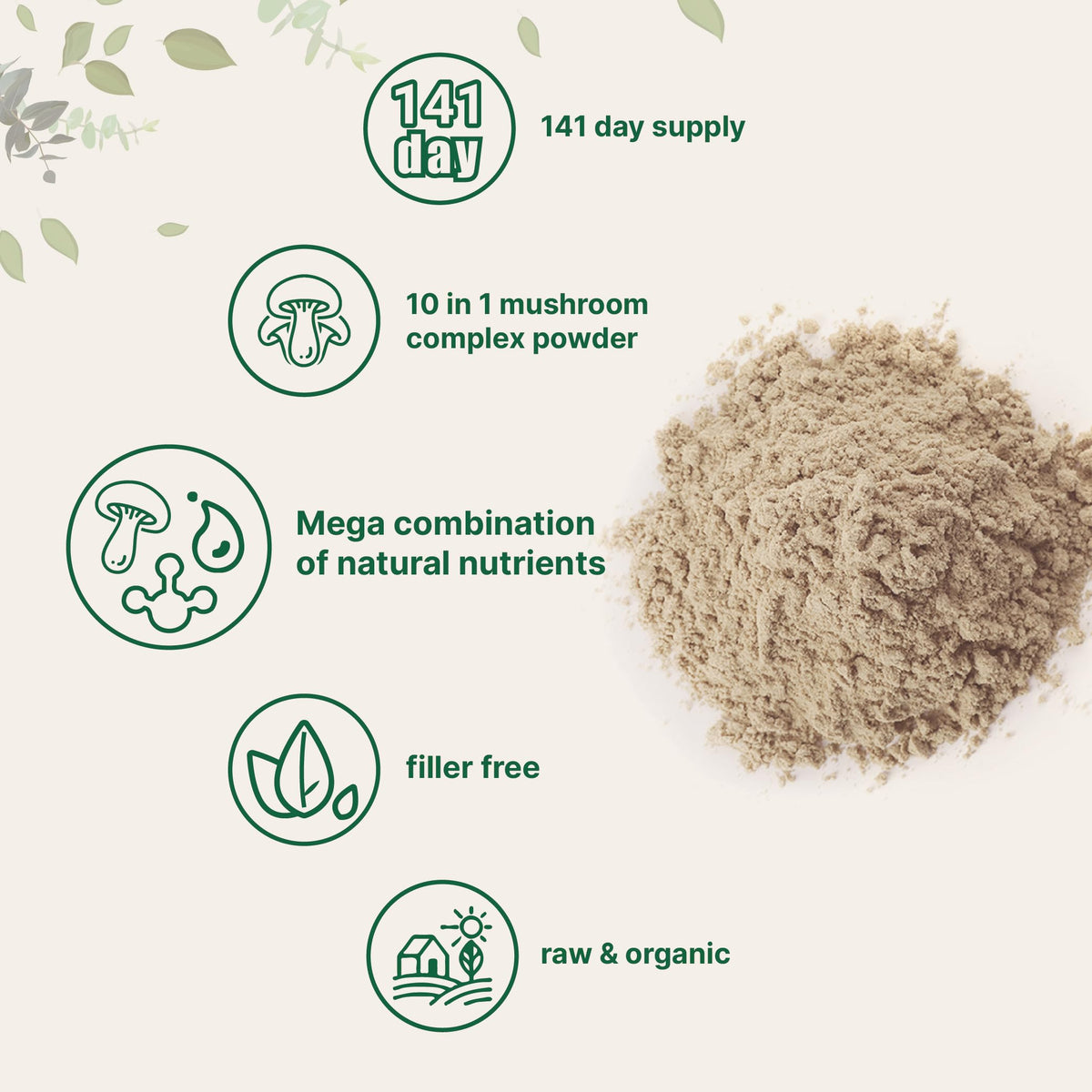 Micro Ingredients Organic Mega Mushroom Powder, 5oz (141 Days Supply) | 10-in-1 with Chaga, Lion’s Mane, Cordyceps & More | Great for Smoothies & Daily Use | Non-GMO, Vegan Friendly