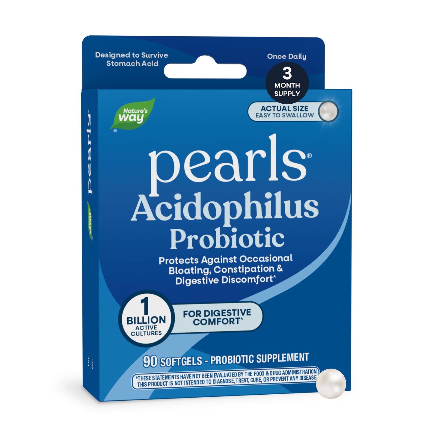 Nature's Way Probiotic Pearls Acidophilus, Supports Digestive Balance & Gut Health*, Reduces Occasional Constipation and Bloating*, 1 Billion CFU, No Refrigeration Required, 90 Softgels