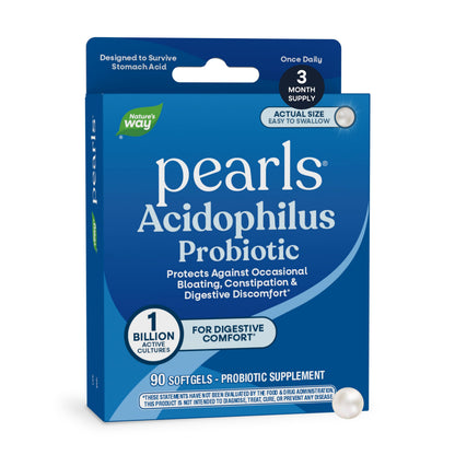 Nature's Way Probiotic Pearls Acidophilus, Supports Digestive Balance & Gut Health*, Reduces Occasional Constipation and Bloating*, 1 Billion CFU, No Refrigeration Required, 90 Softgels