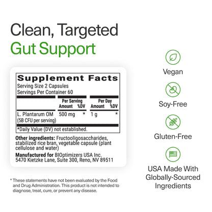 BIOptimizers Probiotic Breakthrough – Lactobacillus Plantarum OM Probiotics & Prebiotics Health Supplement for Gut, Digestive & Immune Support Probiotics for Women Men Elderly– 30 Vegan Capsules