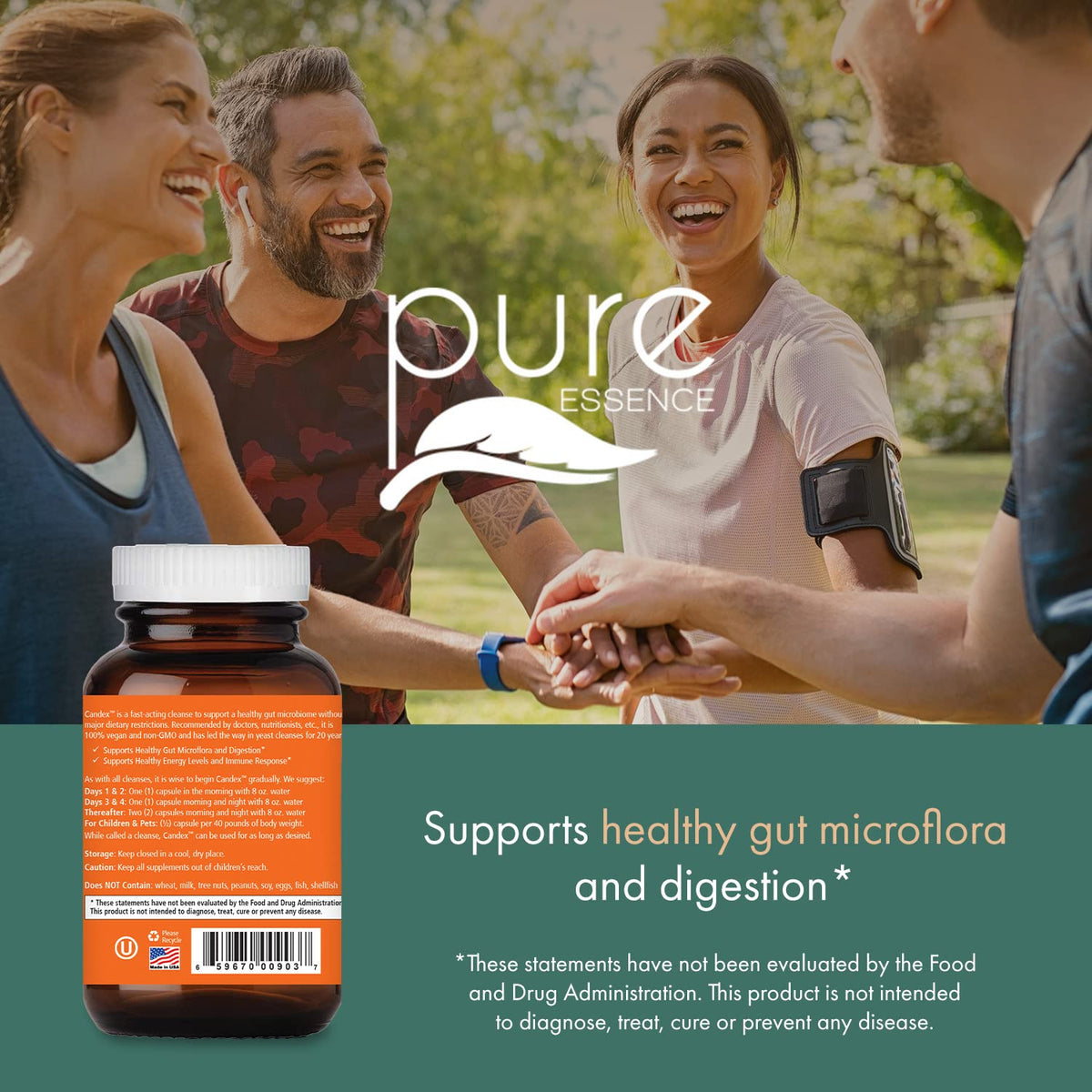 Pure Essence Candex Supplement - Yeast Overgrowth Supplement with Digestive Enzymes, Yeast Infection Probiotic Treatment for Men and Women - 120 Capsules