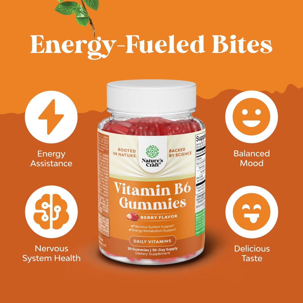 Potent Vitamin B6 Gummies for Adults - Potent Vitamin B Complex Supplements for Men & Women for Nervous System Support Mood & Immune System - Vegan Pyridoxine Chews for Energy & Metabolism - 30 Count