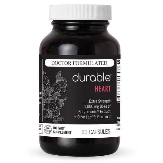 Durable Heart Bergamonte Citrus Bergamot 1000mg + Olive Leaf and Vitamin C Healthy-Cardiovascular Formula for Rate and Pressure, Healthy Cholesterol Pills