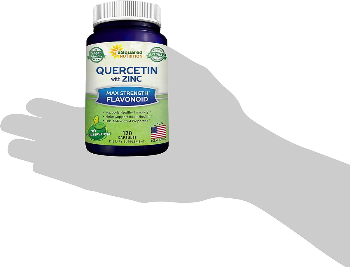 Quercetin with Zinc Supplement - 1000mg Per Serving - 120 Capsules | Quercetin Dihydrate with Zinc & Black Elderberry - Max Strength Powder Complex Pills to Help Improve Immune Response