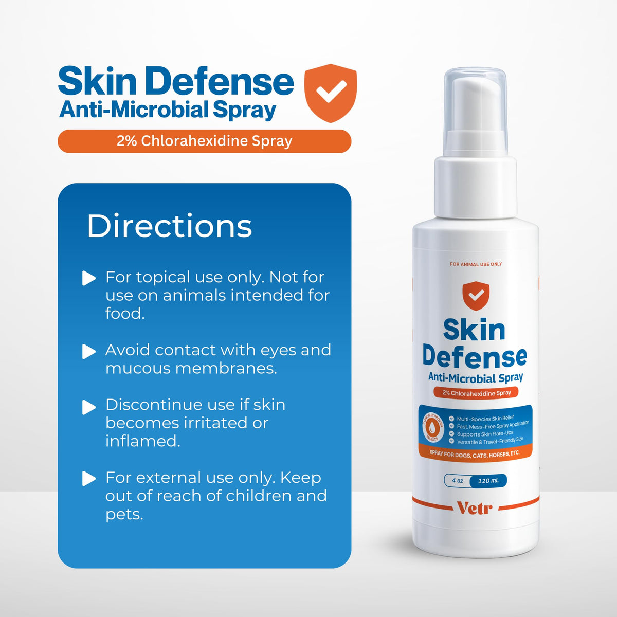 vetr Skin Relief Hydrocortisone Spray for Dogs - Topical Support for Itchy Skin and Hot Spots - 4 oz (120mL) - Vet-Formulated in USA