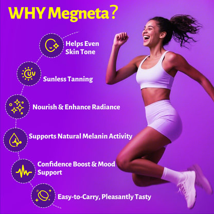 MEGNETA Tanning Gummies for Women Men - Sunless Glow Tanning Supplement with Astaxanthin, Beta Carotene, Lycopene, Zinc & Vitamins C D E, Sunless Tan Booster, Skin Hydration & Glow (Purple)