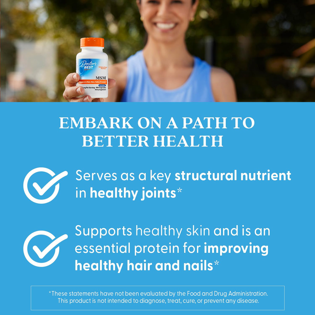 Doctor's Best MSM Supplement Capsules for Men & Women - Supports Hair, Skin, Nails, Joint Health & Mobility, 3000 mg Per Serving, Delivers Beneficial Sulfur w/ OptiMSM, Gluten Free, Non GMO - 360 Caps