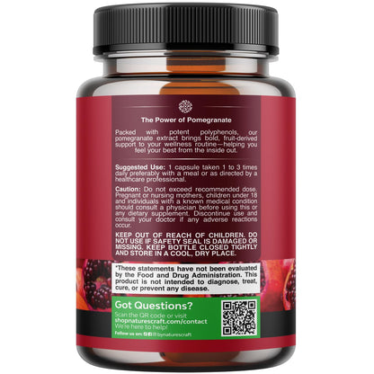 Advanced Pomegranate Extract Capsules - Powerful Antioxidant & Healthy Heart Support - Easy To Swallow Pomegranate Supplement - Superfood for Energy & Gut Health Support - Third Party Tested - 60 Ct