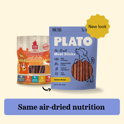 Plato Meat Sticks Salmon Dog Treats, Air-Dried High-Protein Soft Chews with Omega Fish Oil (EPA & DHA), 10 oz