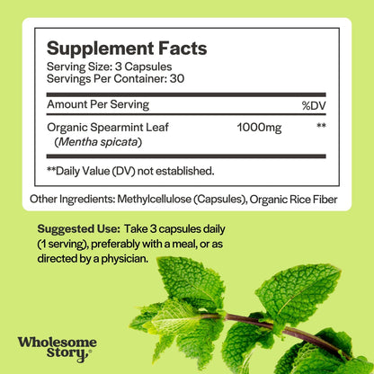 Spearmint + DIM | Organic Spearmint Capsules + DIM Supplement Plus Pomegranate, Broccoli and Black Pepper | Supports Hormones, Cell and Tissue, Digestion & Gut Health | 30 & 60 Day Supply