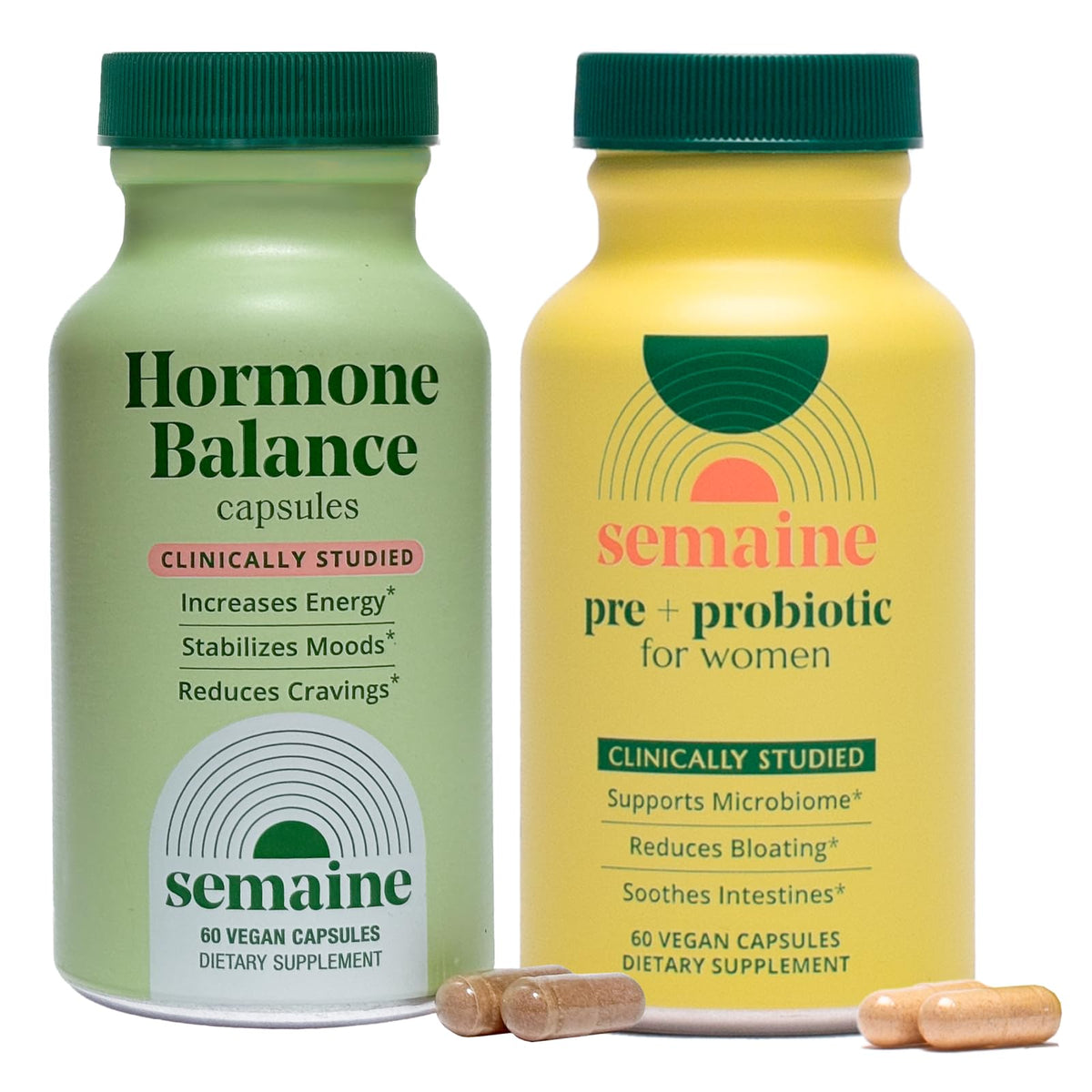 Semaine Health Prebiotics and Probiotics for Women - Women Probiotic + Prebiotic with Standardized Ginger, Psyllium Husk & Acacia Gum, 4 Billion CFU Lactobacillus, 60 Vegetable Capsules