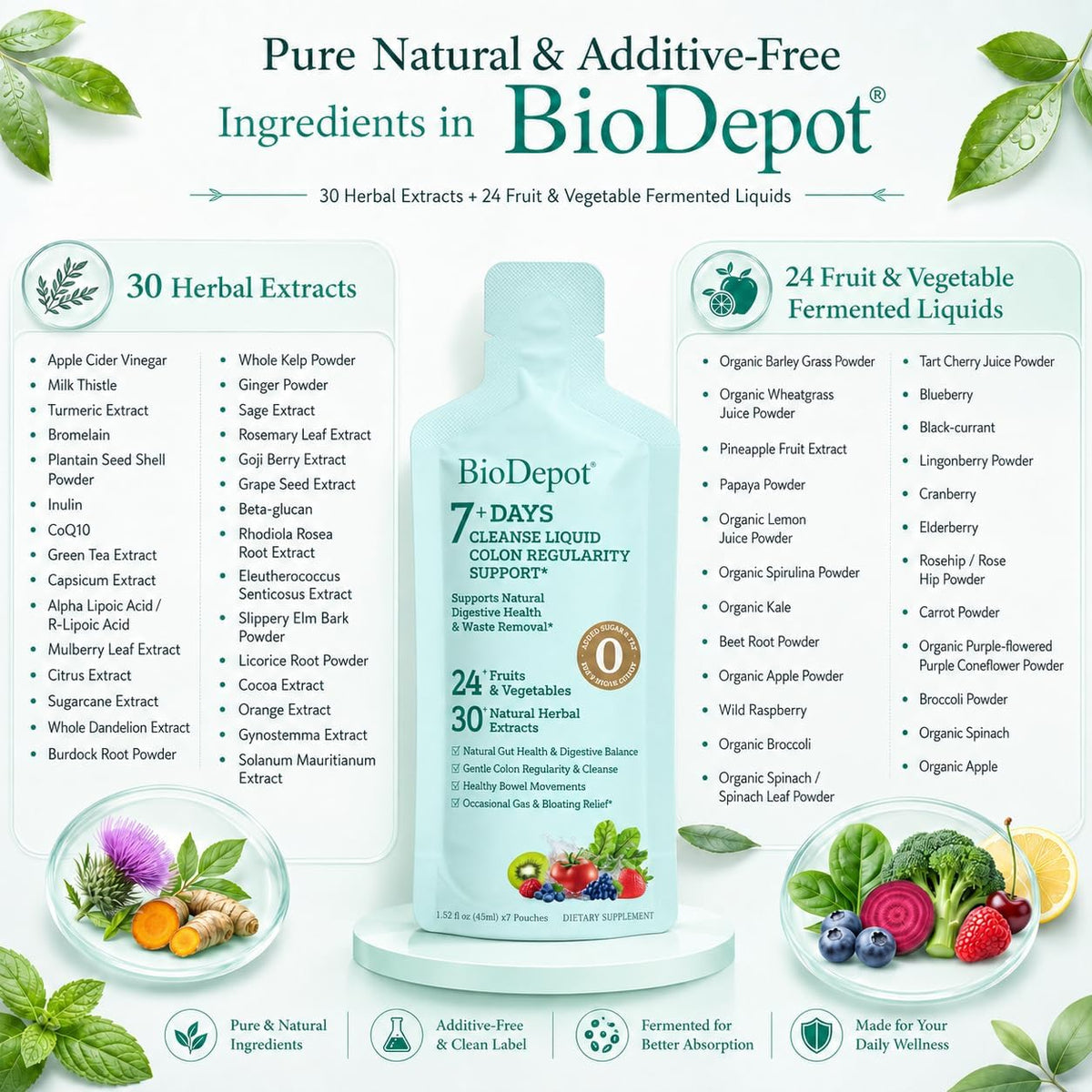 7 Day Gut Cleanse Liquid Detox Drink for Women & Men Colon Cleanse | 24 Fruit & Vegetable Blend for Gut Balance, Gentle Regularity and Daily Digestive Support, Convenient 7-Pack Beverage Cleanse