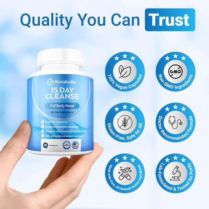 Rosabella 15 Day Cleanse – Full Body Detox & Colon Cleanse for Men & Women – Gut Cleanse Detox Pills for Digestive Health & Bloating Relief