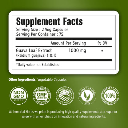 Guava Leaf Extract 1000mg, 10:1 Extra Strength, 150 Pills, Non-GMO & Gluten-Free Guava Extract Capsules for Women and Men