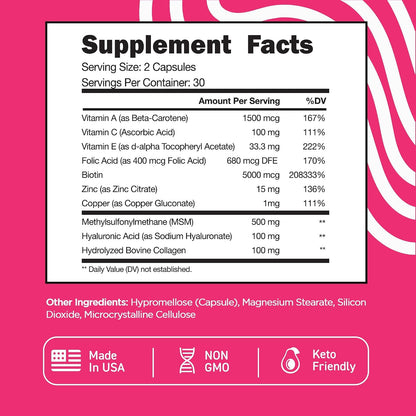 Vital Vitamins Biotin Complex with Collagen & Hyaluronic Acid | 5,000mcg Biotin, MSM & Vitamin C for Hair, Skin & Nails, Non-GMO, For Women & Men, 60 Capsules check