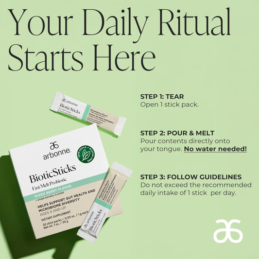 Arbonne BioticSticks Fast Melt Probiotic for Gut Health – Probiotics for Women, Men, and Kids – Gut Health Supplement – Vegan, Gluten-Free