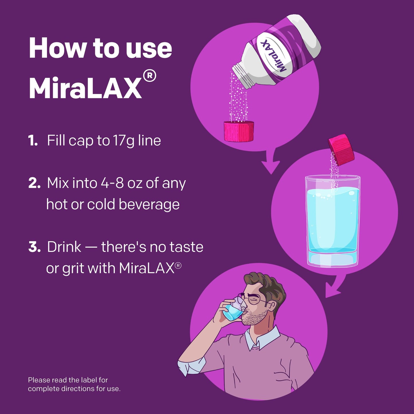 MiraLAX Laxative Powder, Gentle Constipation Relief, PEG 3350, Physician Recommended, No Harsh Side Effects, 14 Dose