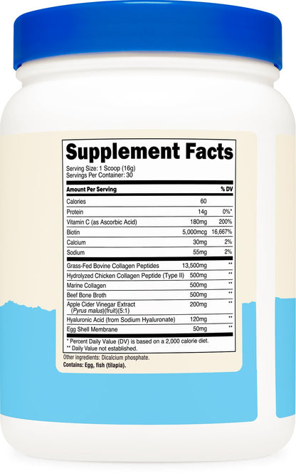 Nutricost Multi Collagen Protein Complex (Unflavored, 30 Servings) - Supplement with Biotin, Hyaluronic Acid, and Collagen Peptides