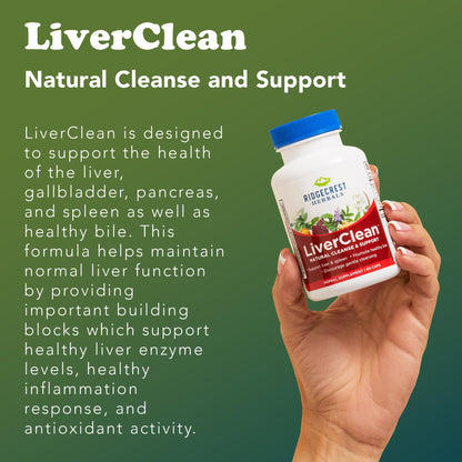 Ridgecrest Herbals LiverClean, Herbal Liver Support Supplement, Blessed Thistle, Dandelion, Detox, Cleanse Support, Healthy Bile (60 Caps, 30 Serv)