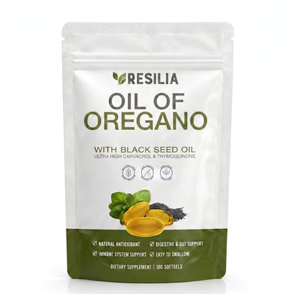 Resilia Softgels with Black Seed Oil 6000mg – Premium Grade Oregano Oil Capsules for Immune & Digestive Support – Non-GMO, Gluten-Free Softgels