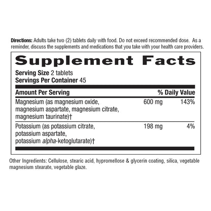 Country Life Target-Mins Magnesium 600 mg and Potassium 198 mg, 180 Tablets