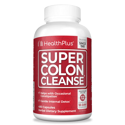 Health Plus Super Colon Cleanse Detox Capsules, 60 Day Supply, 240 Ct | Capsules with senna and psyllium husk, 120 servings; may support occasional constipation relief and gentle gut cleansing