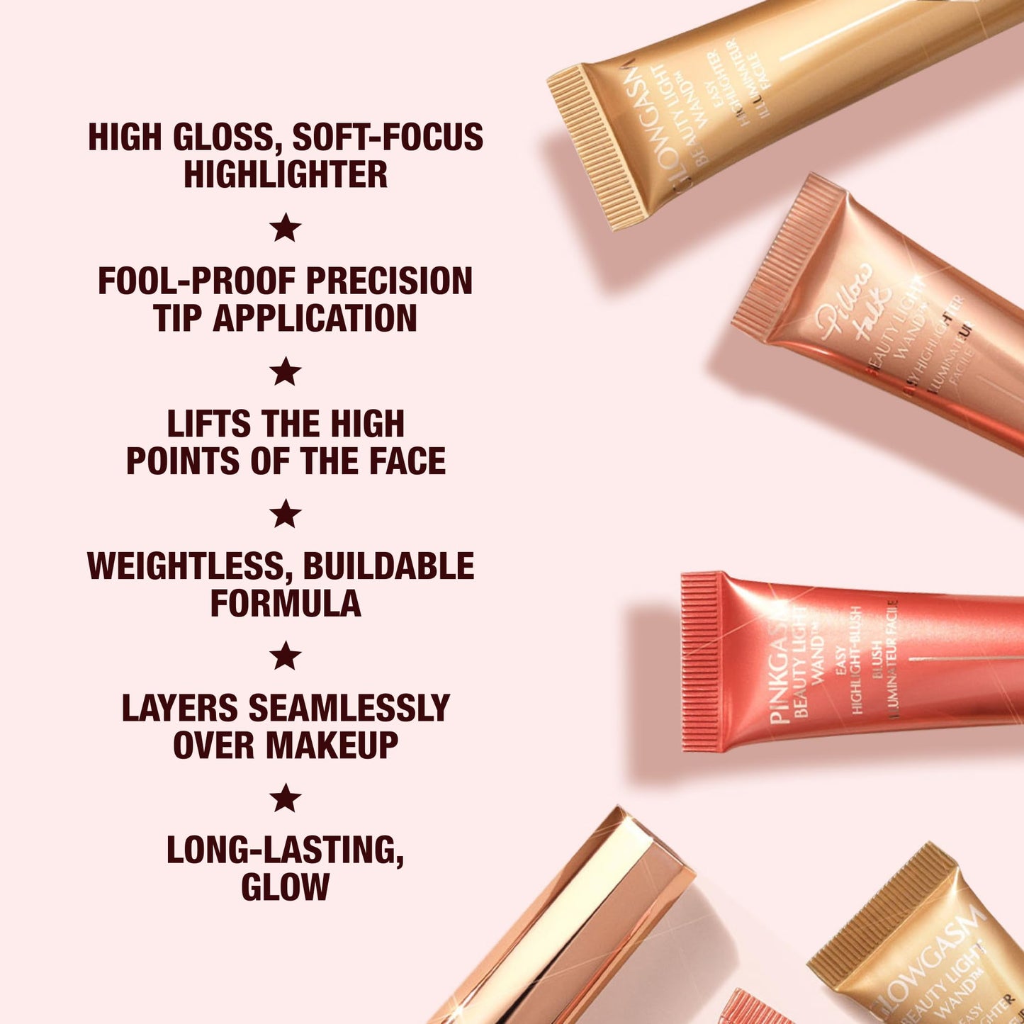 Charlotte Tilbury Pillow Talk Beauty Light Wand Liquid Highlighter Makeup - Soft-Focus Nude-Pink Highlighter & Blush for Cheeks - Pearlescent, Weightless Radiant Finish - Pillow Talk Original