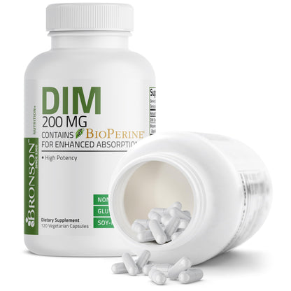 Bronson DIM 200 MG Supplement Diindolymethane with BioPerine for Enhanced Absorption, Estrogen Metabolism & Maintains Balanced Hormone Levels, 60 Vegetarian Capsules
