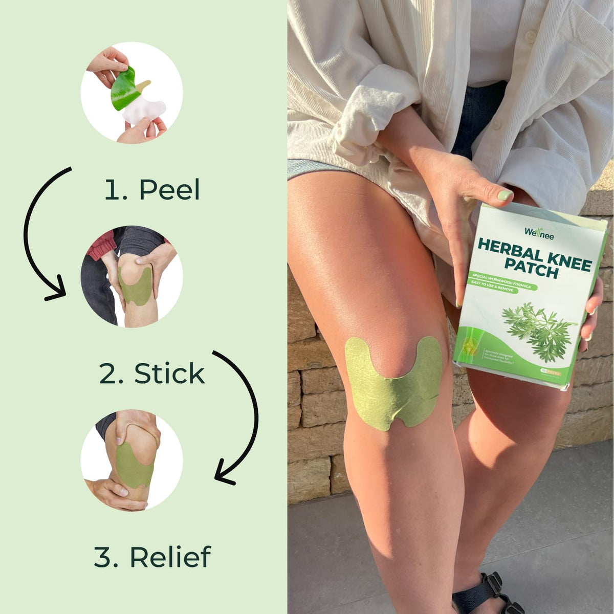 Wellnee Knee Support & Pain Relief Bundle – Herbal Knee Patch + Compression Knee Brace with Silicone Padding – Natural Joint Comfort, Stability & Recovery Support for Daily Use, Sports & Walking
