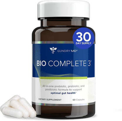 Gundry MD Bio Complete 3, 3-in-1 Probiotics, Pre & Postbiotics, 30 Servings | Certified Gluten Free, Certified Vegetarian, Supports Better Digestion, Bowel Movements & Energy, Keto Friendly, Sugar Free