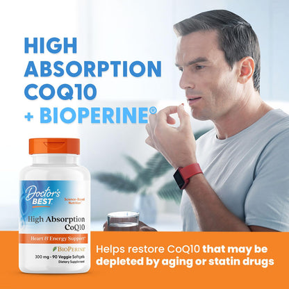 Doctor's Best High Absorption CoQ10 200mg with BioPerine Supplement - Coenzyme Q10 Caps for Heart Health & Antioxidant Support, CoQ10 200 mg for Women & Men, Non GMO - 60 Veg Capsules