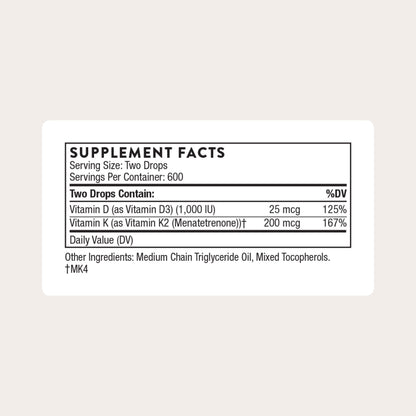 THORNE - Vitamin D + K2 Liquid with a Metered Dispenser - Vitamins D3 & K2 to Support Healthy Bones & Muscles* - 1 Fl Oz (30 ml) - 600 Servings THORNE buy supplements Au