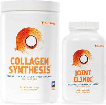 SaltWrap Joint Recovery Bundle: Collagen Synthesis & Clinic Multivitamin | Made in USA, NSF Certified for Sport, Pairs Fortigel and Tendoforte Peptides with Turmeric, Cissus and Hyaluronic Acid