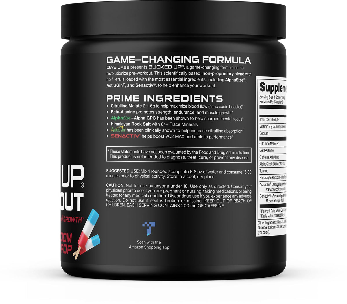 Bucked Up Pre Workout - Best Tasting - 6 Grams Citrulline, 2 Grams Beta Alanine Non Proprietary Blend, Powder (Strawberry Kiwi)
