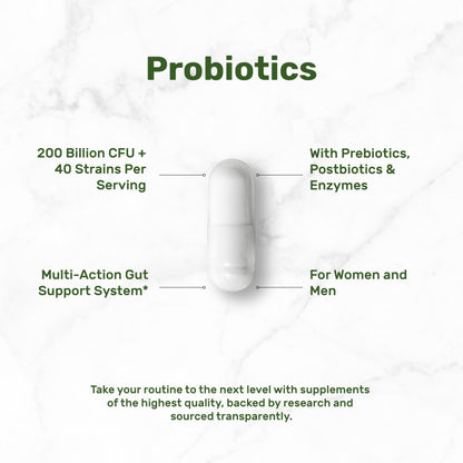 DEAL SUPPLEMENT Probiotics for Women & Men, 200 Billion CFU Per Serving, 240 Vegetarian Capsules, 4 Month Supply | 40 Strains with Prebiotics, Enzymes & Magnesium Citrate | Non-GMO, Gluten Free
