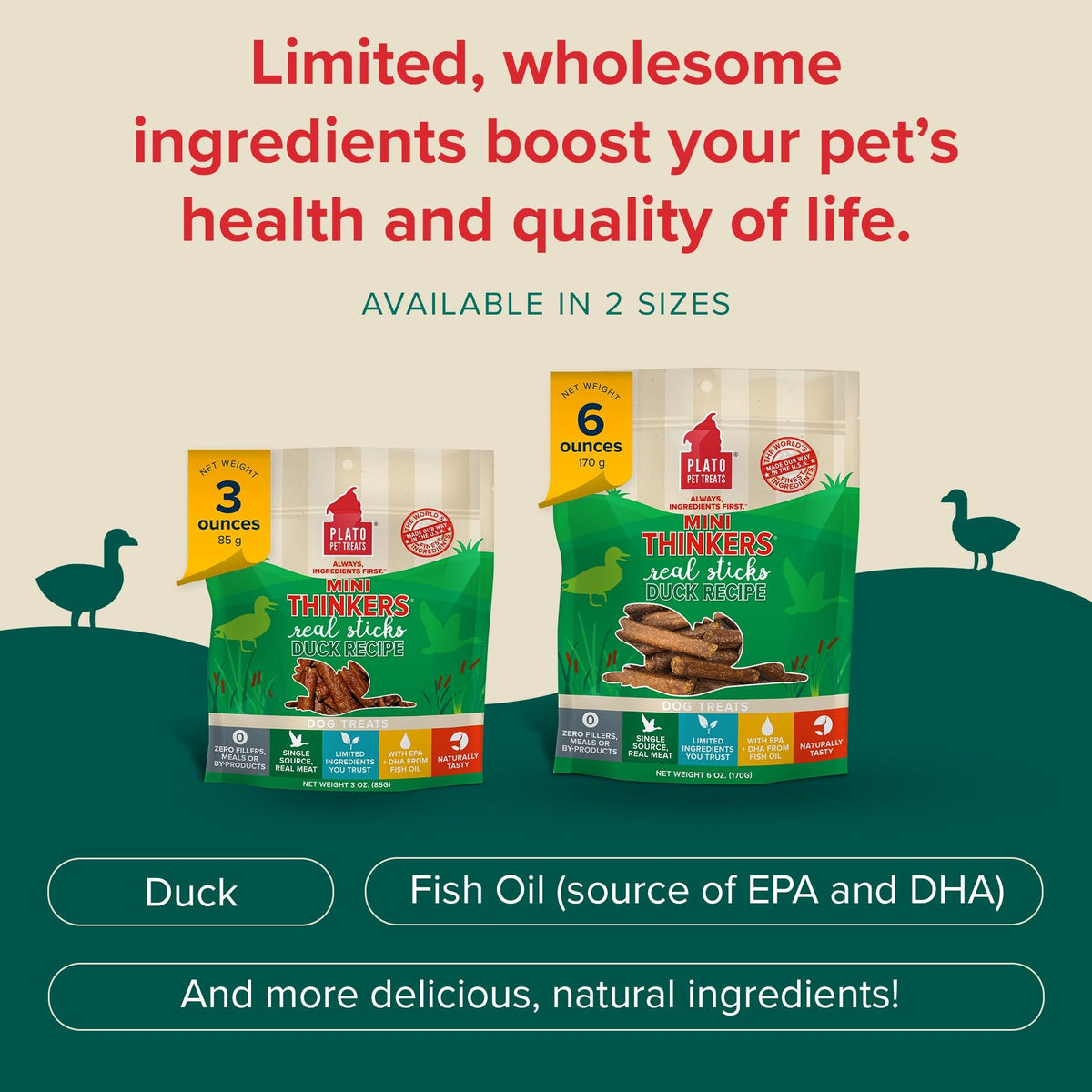 Plato Meat Sticks Salmon Dog Treats, Air-Dried High-Protein Soft Chews with Omega Fish Oil (EPA & DHA), 10 oz