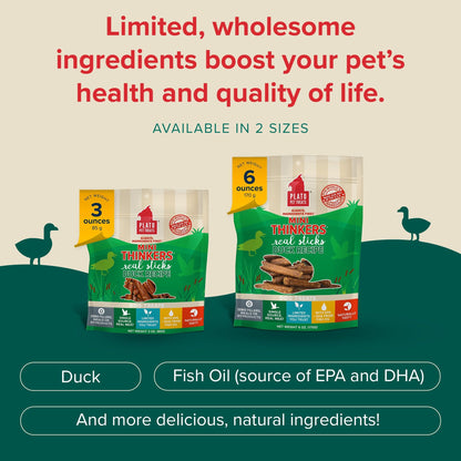 Plato Meat Sticks Salmon Dog Treats, Air-Dried High-Protein Soft Chews with Omega Fish Oil (EPA & DHA), 10 oz
